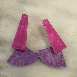 Vintage Pink and Purple Geometric Earrings - pierced